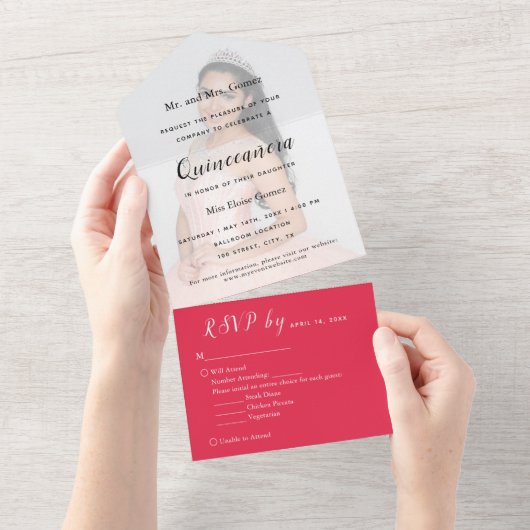 Bright Red Photo Backdrop RSVP Invitation de l'évé (Déchirure)