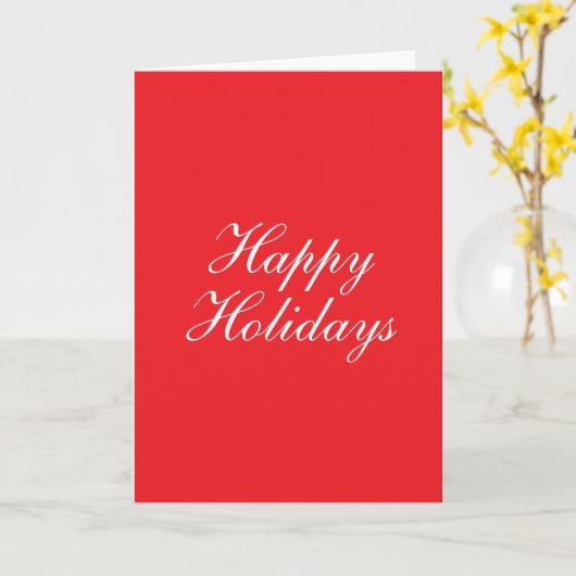 Bright Red Plain Elegant Happy Holidays Message Kaart (Gele Bloem)