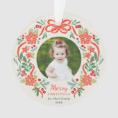 Bright Red Poinsettia and Greenery Photo de Noël (devant)