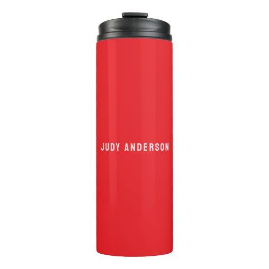 Bright Red Professional Plain Modern Elegant Name Thermosbeker (Voorkant)