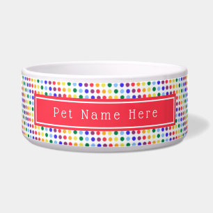 Bright Red Rainbow Polka Dots gepersonaliseerd Voerbakje