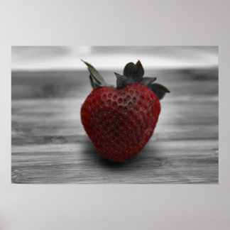 Bright Red Strawberry sur B&W Photo Poster