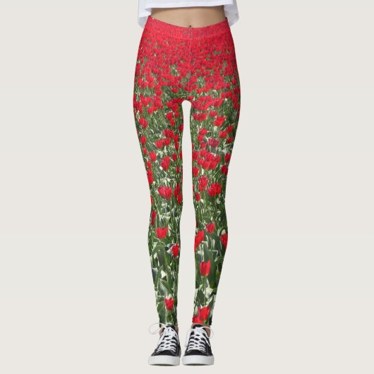 Bright Red Tulips Field Legging (Voorkant)