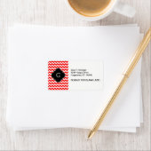 Bright Red White Chevron Black Quatrefoil Monogram Etiket (Insitu)