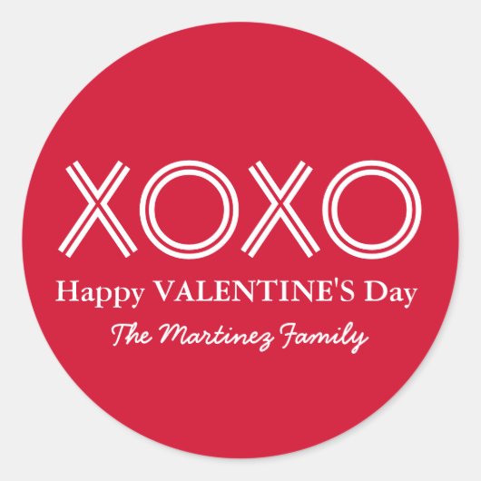 Bright Red XOXO Happy Valentines Day Round Sticker (Devant)