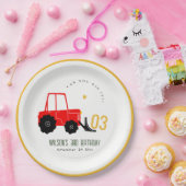 Bright Red Yellow Digger Kinder Any Age Verjaardag Papieren Bordje (Feest)