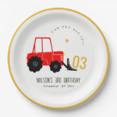 Bright Red Yellow Digger Kinder Any Age Verjaardag Papieren Bordje (Voorkant)
