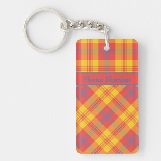 Bright Red Yellow en Blue Plaid Custom Sleutelhang Sleutelhanger (Voorkant)