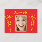 Bright Red & Yellow Floral 16th Birthday Informatiekaartje (Achterkant)