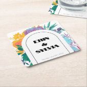 Bright regenboogFloral bruiloft Vierkante Kartonnen Onderzetter (Schuin)