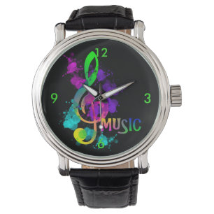 Bright regenboogverf met verf voor Treble Clef Muz Horloge