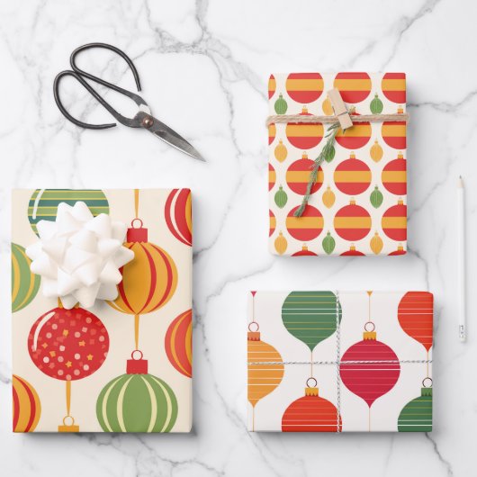 Bright Retro Christmas Ornament Wrapping Paper (Voorkant)
