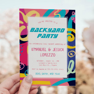 Bright Retro Doodles Casual huwelijksreceptie Kaart