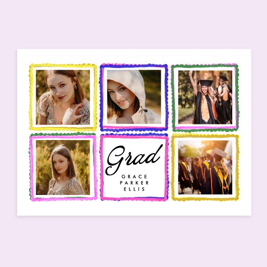 Bright Retro Grad Photo Collage Frames Graduation  Aankondiging
