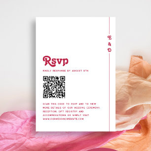 Bright Retro Hot Pink Monogram Wedding QR-code RSVP Kaartje