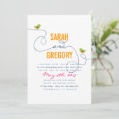Bright Retro Inséparables mariage Invitations (Debout devant)