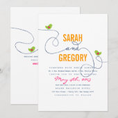 Bright Retro Inséparables mariage Invitations (Devant / Derrière)