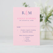 Bright Rose Navy Simple Monogramme Mariage RSVP (Debout devant)