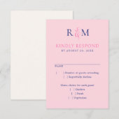 Bright Rose Navy Simple Monogramme Mariage RSVP (Devant / Derrière)