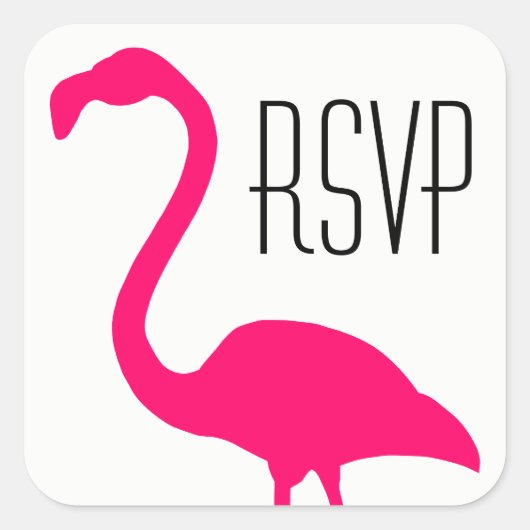 Bright roze Flamingo RSVP Vierkante Sticker (Voorkant)