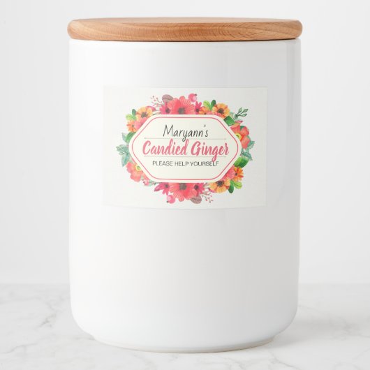 Bright Roze Ginger Voedselcontainer Etiket (Voorkant)
