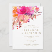Bright roze Waterverf bloemenbruiloft wit Kaart (Voorkant)