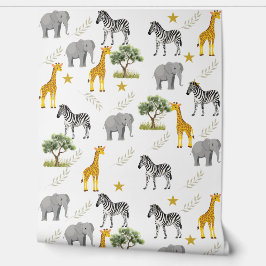 Bright Safari Nursery Wallpaper – Giraffes, Zebra' Behang