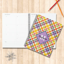 Bright School Plaid Monogramme Planner Purple