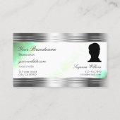 Bright Shimmery Mint Silver Borders Monogram Foto Visitekaartje (Achterkant)