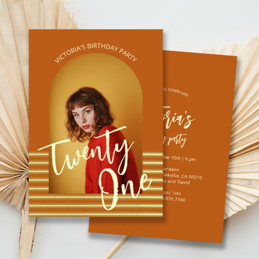 Bright Sinaasappel Arch Foto 21ste Verjaardagsfees Kaart