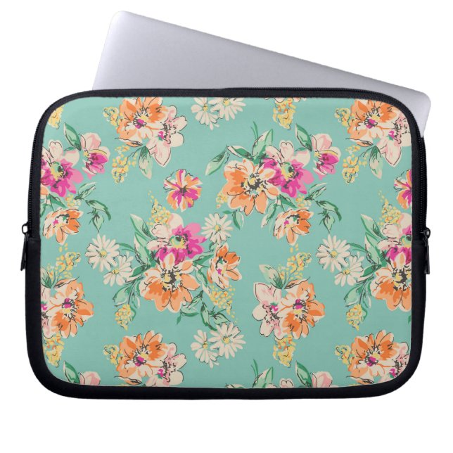 Bright Sketch Floral Pattern Laptop Sleeve (Voorkant)