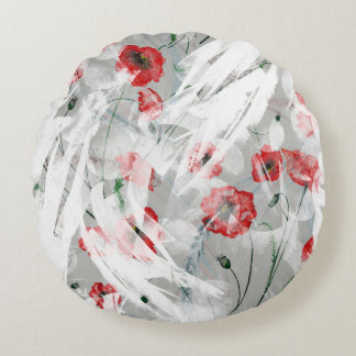 Bright Splash Red Poppy Waterverf Rond Kussen