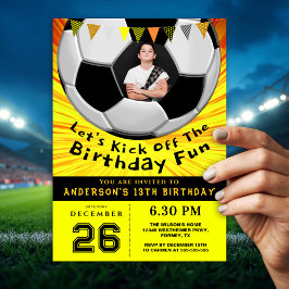 Bright Sporty Custom Photo Birthday I | Soccer Kaart