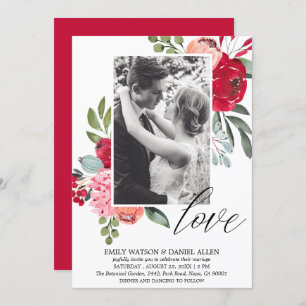 Bright Spring Floral Script Love Photo Wedding Kaart