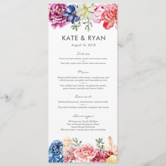 Bright spring florals Bruiloft Menu Kaart (Voorkant)