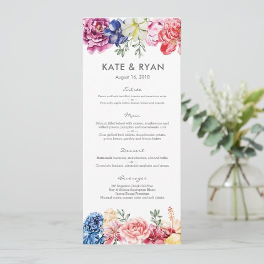 Bright spring florals Bruiloft Menu Kaart (Staand voorkant)