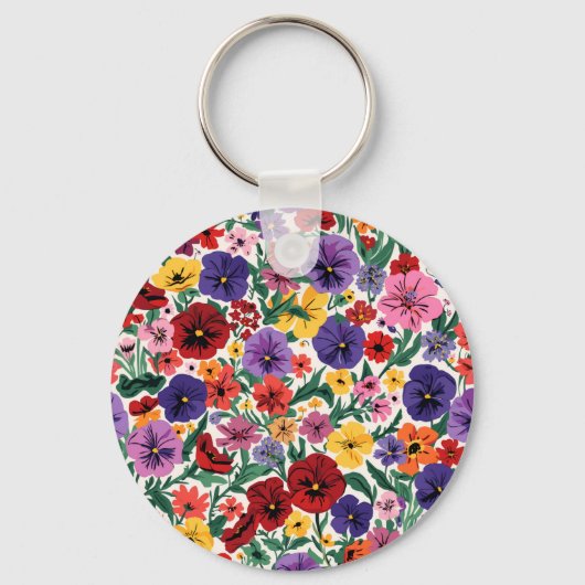 Bright Spring Pansies Floral Garden Pattern Sleutelhanger (Voorkant)