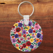 Bright Spring Pansies Floral Garden Pattern Sleutelhanger (Achterkant)