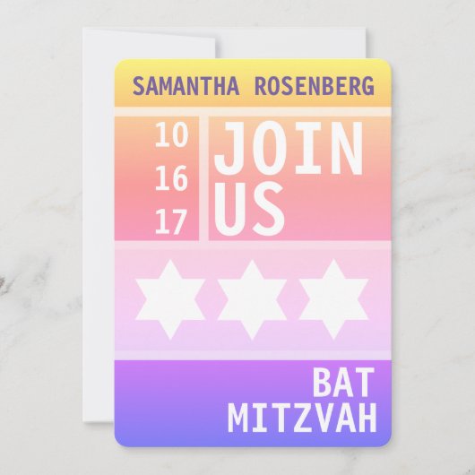Bright Star of David Invitation Bat mitzvah (Devant)