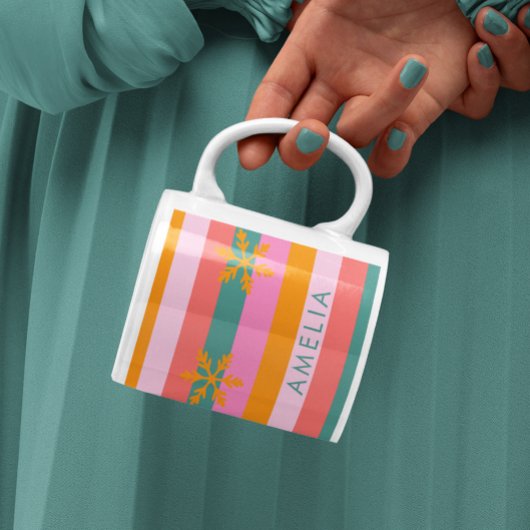 Bright Stripe Cosy Christmas Snowflake Koffiemok