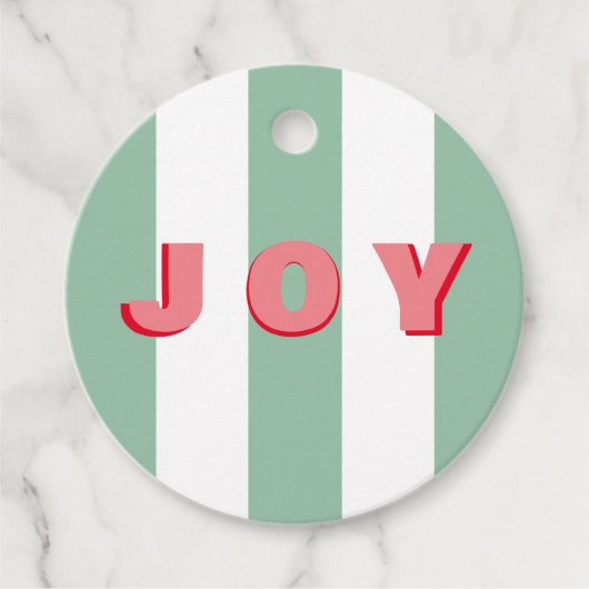 Bright Striped Green Christmas 'Joy' étiquettes ca (Devant)