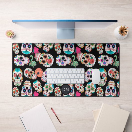 Bright Sugar Skulls Pattern Monogram Bureaumat (Kantoor 1)