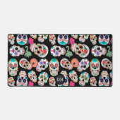 Bright Sugar Skulls Pattern Monogram Bureaumat (Voorkant)