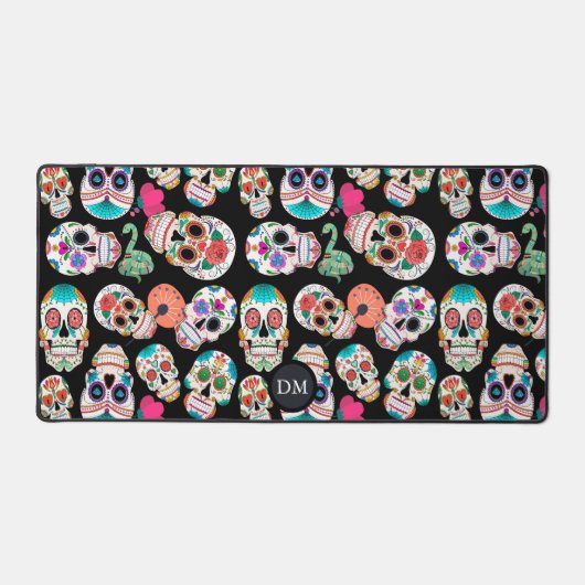 Bright Sugar Skulls Pattern Monogram Bureaumat (Voorkant)