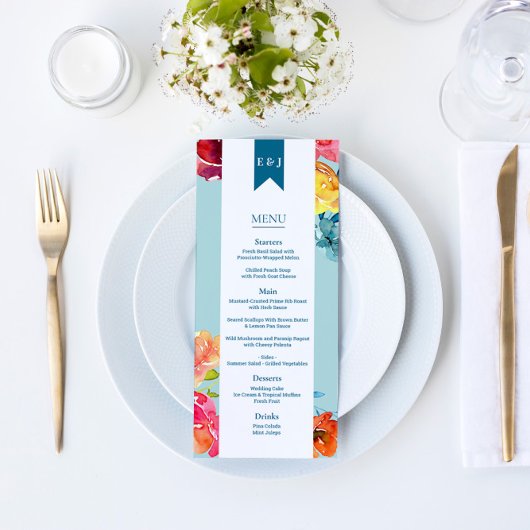 Bright Summer coloré Mariage plat menu