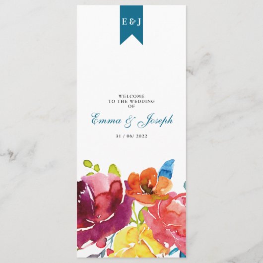 Bright Summer coloré Mariage plat menu (Dos)