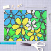  Bright Summer Flowers Blue Yellow en Green Tissuepapier (Craft)