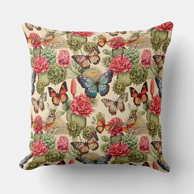Bright summer pattern with butterflies and cacti kussen (Voorkant)