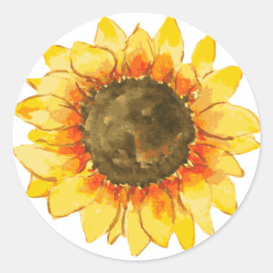 Bright Summer Sunflower Waterverf Ronde Sticker