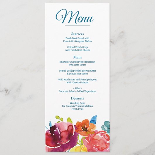 Bright Summer turquoise Mariage plat Menu & Boisso (Devant)